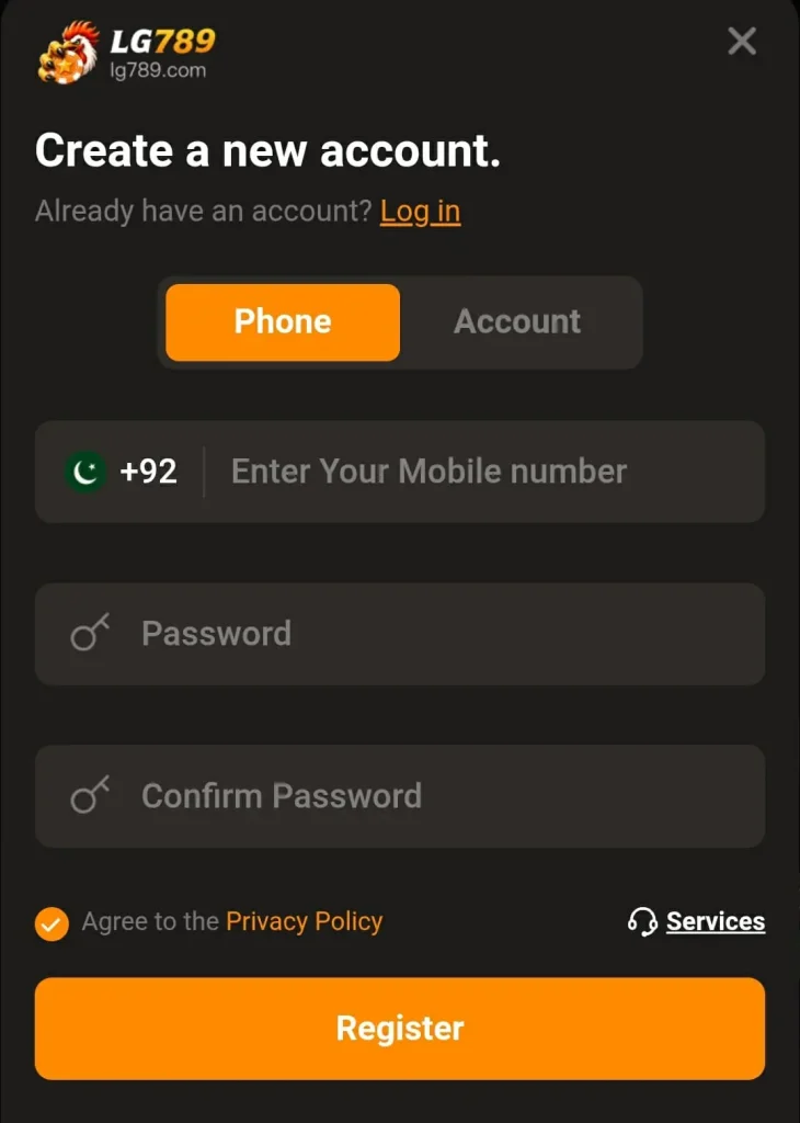 LG789 game APK regiteration process in Android phone