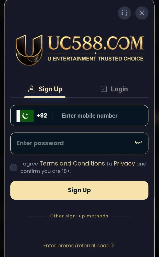 uc588 game APK registration interface