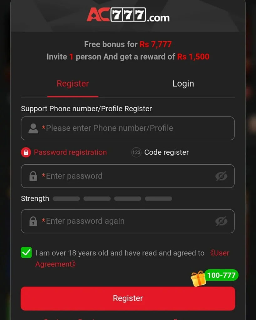 AC777 game registration process for Android users