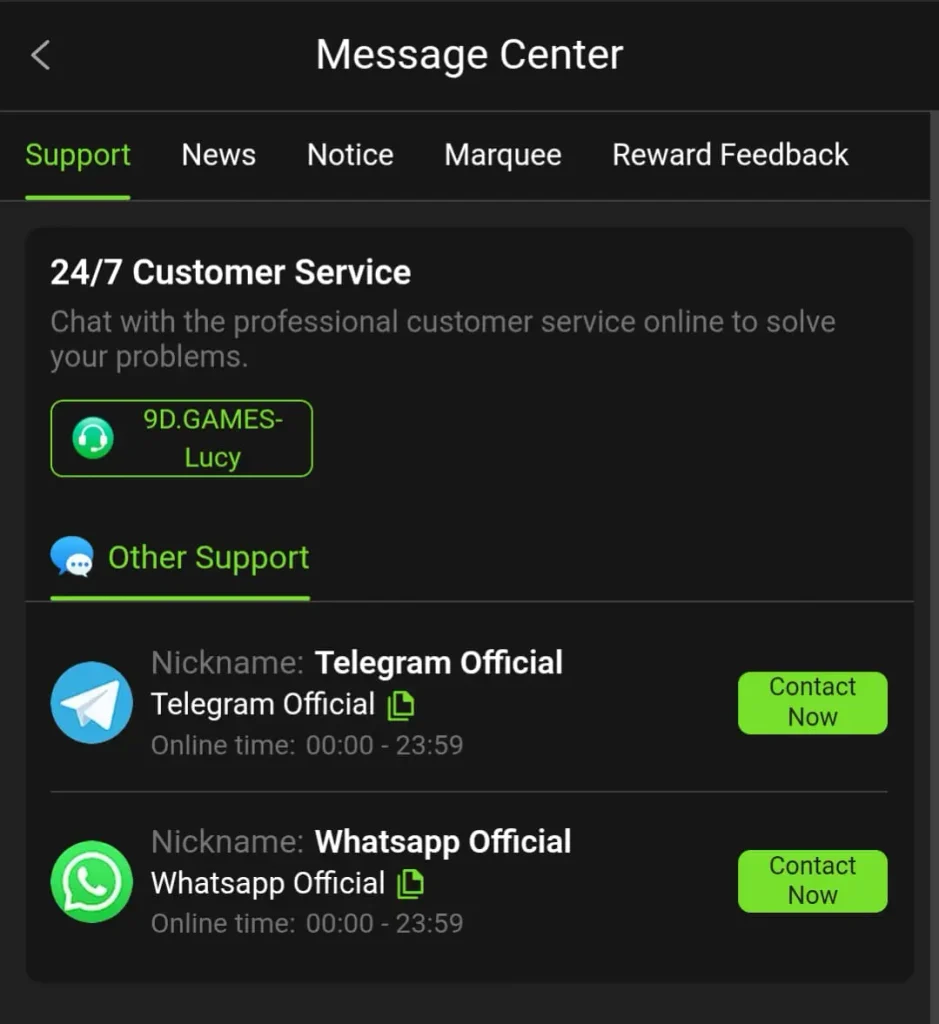 9D Game customer service support for users in Pakistan