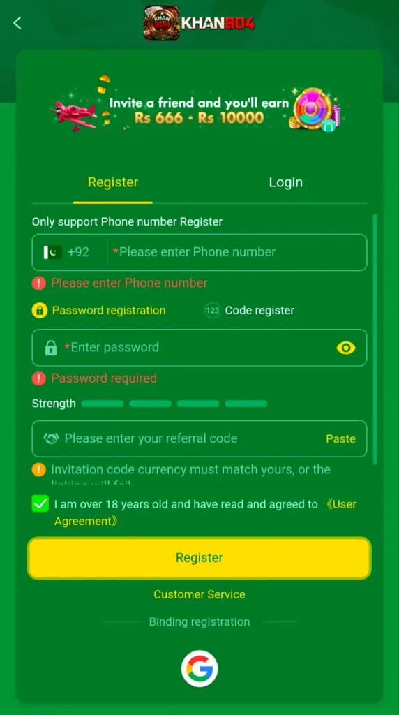 KHAN804 Game login and registration guide for Pakistan