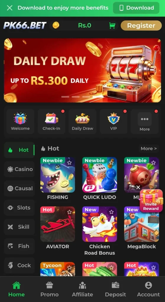 pk66 game apk home page image