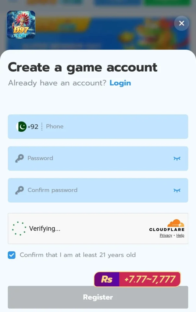 D97 game account creating process